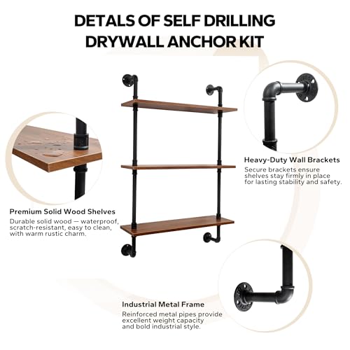 3-Tier Industrial Pipe Floating Shelf – Rustic 24 inch Wood Wall-Mounted Storage Shelf for Kitchen Office,Bathroom & Home Decor -Walnut - view 5