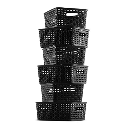 Set of 6 Plastic Storage Baskets - Small Pantry Organizer Basket Bins - Household Organizers with Cutout Handles for Kitchen Organization, Countertops, Cabinets, Bedrooms, and Bathrooms - view 5