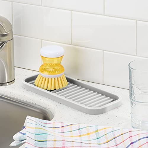 Durable Silicone Kitchen Sink Storage Organizer Tray - Holder for Sponges, Soap, Scrubbers - Ribbed Base, Quick Drying, Waterproof, Non-Slip - Linelle Collection - 2 Pack - Light Stone Gray - view 3