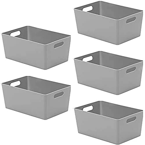 5-Pack Plastic Storage Baskets with Sturdy Handles, Lightweight & Durable Design, Ideal for Kitchen, Bathroom, and Cleaning Organisation, 3.9L Capacity, 17 x 25 x 11cm
