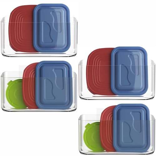 4 Pack Over Cabinet Organizer Storage Lid Organizer Caddy Space Saver No Drilling Adhesive Hook Over Door Organizer, Transparent
