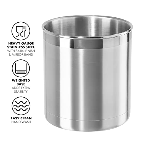 Stainless Steel Jumbo Utensil Holder - 7" Utensil Caddy, Weighted Base for Stability - Extra Large Utensil Crock and Countertop Utensil Organizer, Stainless Steel - view 2