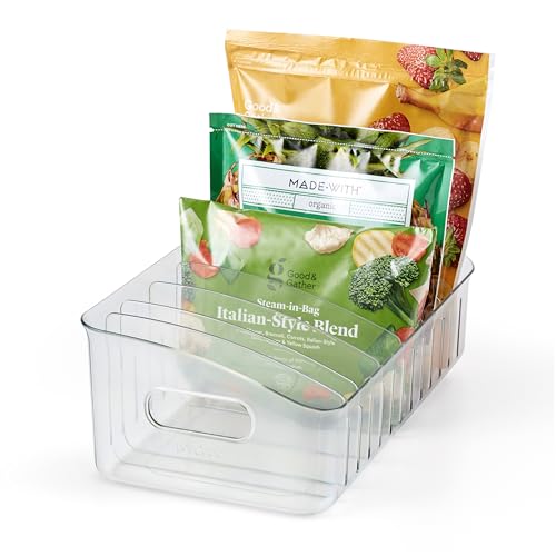 FreezeUp Freezer Bin 15", BPA-Free Clear Fridge Organizer with Adjustable Dividers and Handles for Frozen Food and Leftovers