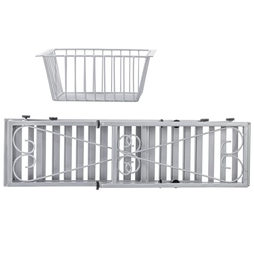Silver Metal Over The Sink Organizer Shelf with Pull Out Drawer, Expandable Kitchen Caddy Rack, Bathroom Storage Shelf Riser with Scrollwork Design - view 6