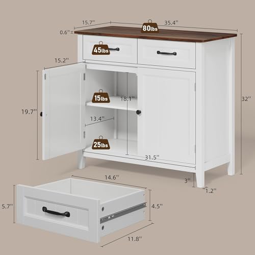 32" Buffet Cabinet, Kitchen Island with Storage - Retro - view 2