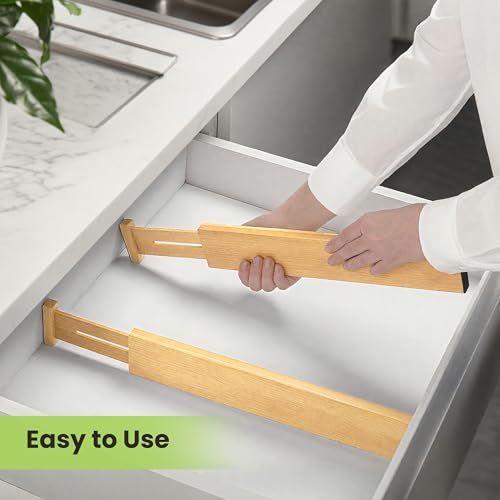Drawer Organizer, Spring-Loaded Expandable Bamboo Dividers 4-Pack - view 5