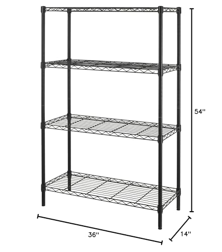 Premium Heavy Duty 4 Tier Adjustable Metal Wire Shelving Rack Unit Storage Organizer Tower Shelf System 3Layer Anti-Rust Coating Garage Workshop Kitchen Steel Leveling Feet 36”x14”x54” Black - view 2