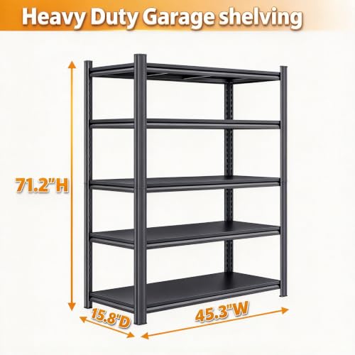 Metal Garage Shelving Heavy Duty, 5 Tier Shelving Unit Storage Shelves 3000LBS, Shelf Organizer Storage, Adjustable Metal Shelf for Industrial, Basement, Pantry and Warehouse, Black - view 3