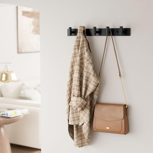 Black Wall Mounted Coat Rack – 5 T-Shaped Hooks on 16.5" Rail, (1 Pack) - view 3