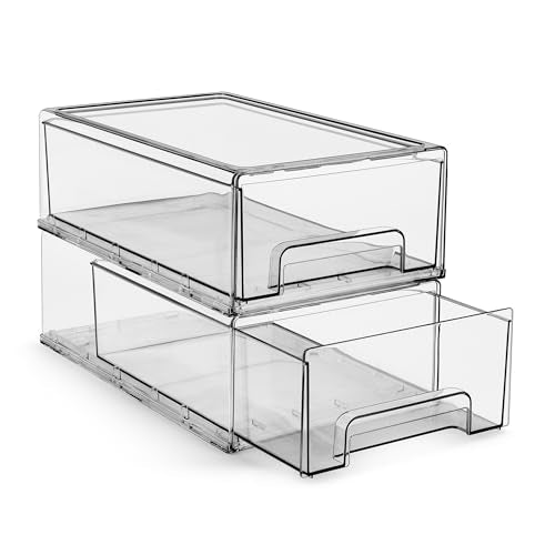 Clear Stackable Storage Drawers for Refrigerator (Medium, 2 Pack)