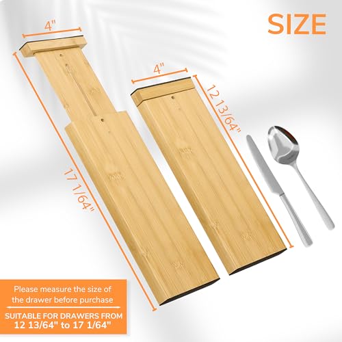 Bamboo Expandable Drawer Dividers – Fits 12.2"–17" Drawers, 4" Extra Deep Walls, Set of 4 | Tall Spring-Loaded Separator for Baby Dresser, Sock Drawer & Bathroom Cabinet - view 4