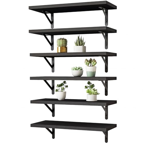 16.5 Inch Floating Shelves for Wall Home Decor, Black, Set of 6