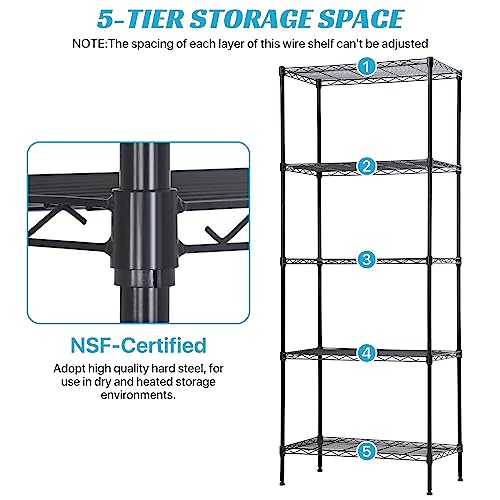 5-Tier Wire Shelving Unit, 750lb, 24 x 14 x 60 in, Black - view 5