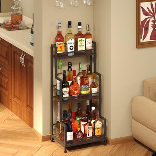 Trapezoid Liquor Stand, 3 Tier Liquor Cabinet, Wine Bottle Display Shelf for Home Bar, Mini Corner Liquor Bottle Display Stand for Whiskey, Wine, Stepped Wine Rack Freestanding Floor - view 2