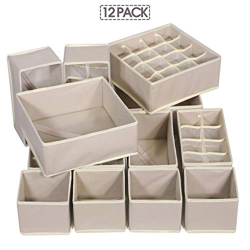 12 Pack Foldable Drawer Organizer Dividers Cloth Storage Box Closet Dresser Organizer Cube Fabric Containers Basket Bins for Underwear Bras Socks Panties Lingeries Nursery Baby Clothes Beige - view 7