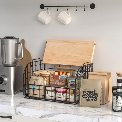 2 Set Stackable Wire Basket with Openable Top, Kitchen Counter, Pantry Organizer and Storage Produce Onion Potato Fruits Vegs Bread Food Snack Spice Organizing Bin for Cabinet Shelf Countertop Floor - view 4