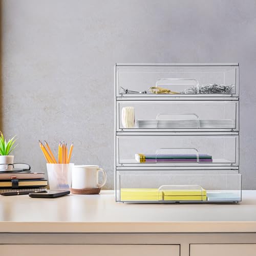Clear Stackable Storage Drawers (4 Pack, 12.1'' Wide) - view 6
