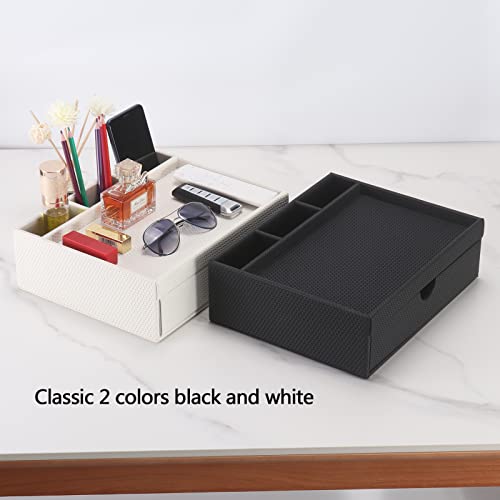 Leather Desk Organizer With Drawers, Home Cosmetics & Phone Remote Organizer, Drawer Plus Divider & Tray (white) - view 6