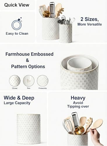 Kitchen Utensil Holder for Countertop, 7.1"+5.4" Ceramic Set of 2 - view 4