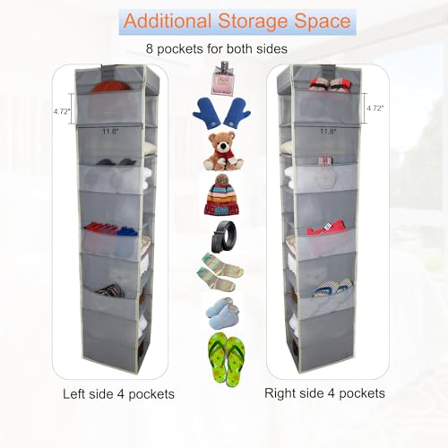 Large-Sized Hanging Shoe Organizer 10-Shelf, Sturdy Hanging Closet Organizer with 8 Side Pockets, Wider Hanging Shelves for Storage Shoes Clothes Jeans Shirts Toys, Grey - view 4