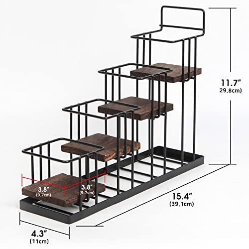 Coffee Syrup Organizer Rack, Rustic Wood and Metal Wire, 4-Tier Display Holder Coffee Station Bar Accessory for Syrup, Wine, Dressing Bottle Countertop Display Storage Stand for Kitchen - MK816A - view 7