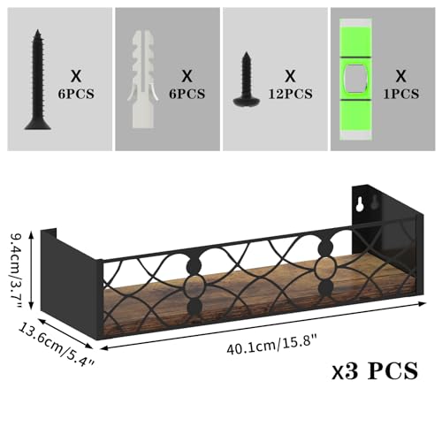 Wall Shelf with Removable Railing, 3 Same Sizes Floating Shelves - view 3
