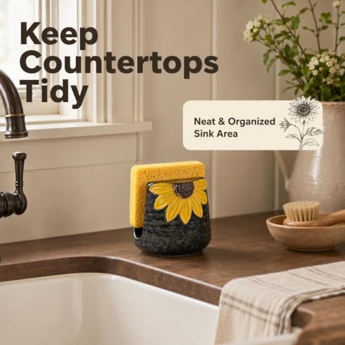 Ceramic Sunflower Dish Sponge Holder For Kitchen Sink Caddy Organizer Decor - view 5