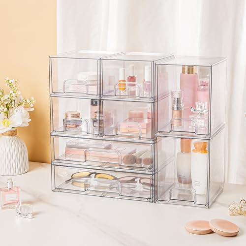 Clear Stackable Storage Drawers Set of 8, Plastic Organizer Bins - view 2