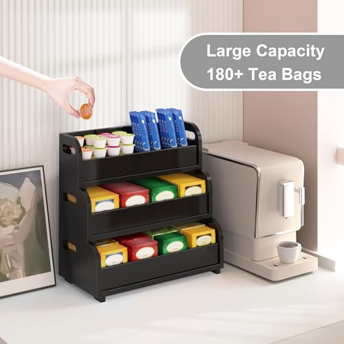 3-Tier Bamboo Tea Bag Organizer, Stackable Tea Holder for Countertop, Black - view 3