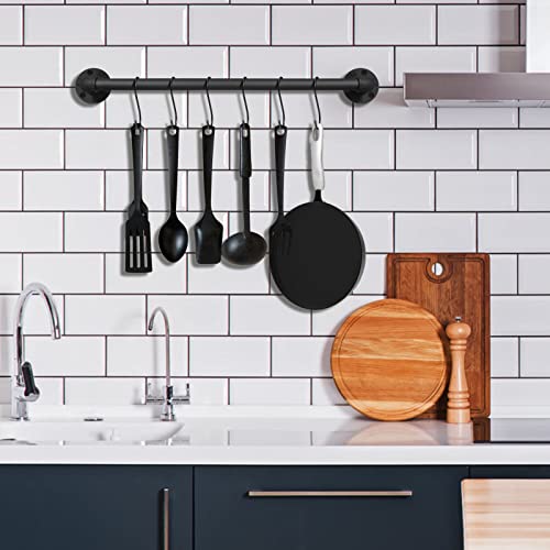 21 inch Pot Pan Bar Rack Wall Mounted Set of 2 with 16 Hooks Industrial Pipe Pot Hanger Rustic Iron Pan Hanging Rail Pipe Towel Holder Kitchen Utensil Organizer Black - view 4