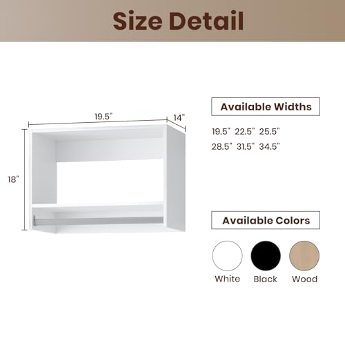 19.5" Tall Hanging Closet Unit, Modular Closet System with Hanging Rod, Wardrobe Organizer for Bedroom or Walk-in Closet, Wall Mounted, Customizable Clothes Storage Unit, White - view 3