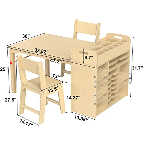Kids Art Table and 2 Chairs with Storage, Ages 8-12, 47 x 30 Inch - view 4