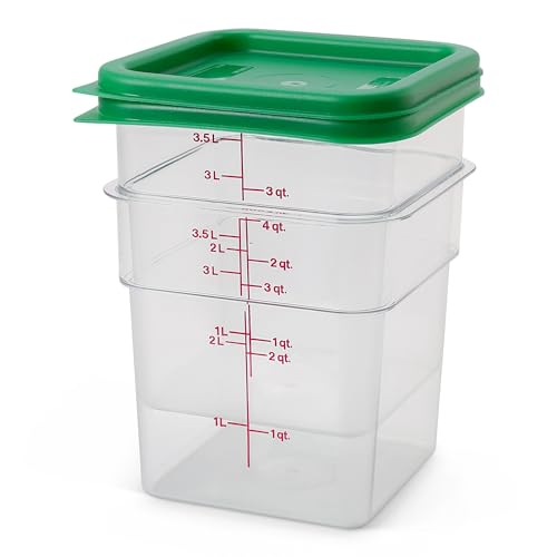 Food Storage Container with Lid (2 Pack) - Classic Series Square with Green Lid - 4 QT (Quart) - Commercial Grade for Food Prep (Clear) - view 2