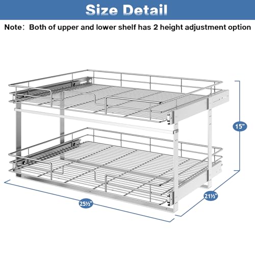 2 Tier Individual Pull Out Cabinet Organizer 25½" W x 21½" D, Slide Out Kitchen Cabinet Storage Sliding Shelves - view 3