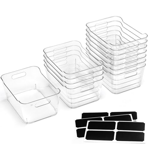 12 PACK Multi-Use Clear Plastic Storage Bins for Organizing w/Labels - Home, Kitchen, Pantry, Bathroom, Office, Cabinet Shelf Organizer Bins - SOHO Collection, RV, Fridge Organization Containers - L - view 2