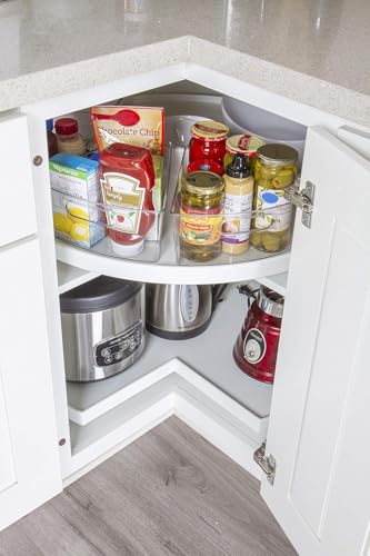 Lazy Susan Deep Organizer Bins, Corner Cabinet Turntable Shelf Storage for Kitchen and Pantry Items, Clear and Sturdy with Built-In Handles, 2 Pack - view 4