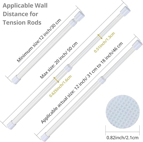 2 Pcs Small Tension Rod 12-20 inch Spring Rod, Tension Rod Spring Tension Rod, Small Tension Curtain Rod, Short Thin Tension Rods, Mini Tension Rods for Closet, Cabinets, Cupboard, Drawers, White - view 3