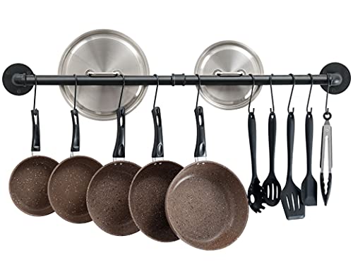 38'' Pot Rack Wall Mounted, Iron Pipe Hanging Pot Rack, 14 S Hooks