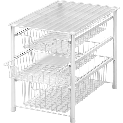 Stackable 3 Tier Sliding Basket Organizer Drawer, White