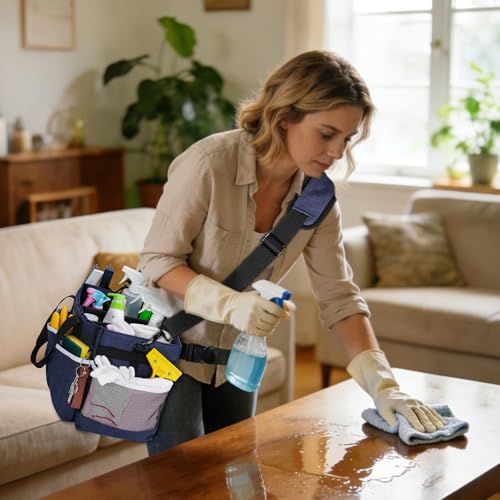 Wearable Cleaning Caddy Bag, Large Cleaning Supplies Organizer, Blue - view 6