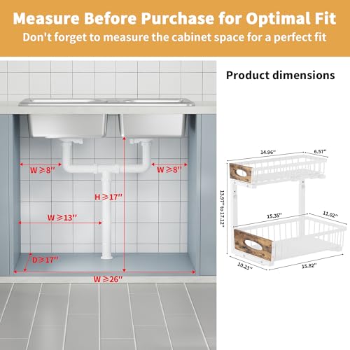 2 Pack Metal Under Sink Organizer with Sliding Drawer, White - view 7