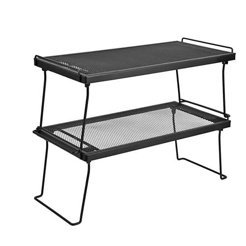Stackable Cabinet Shelf Organizer, Set of 2 Metal Shelves (Black)