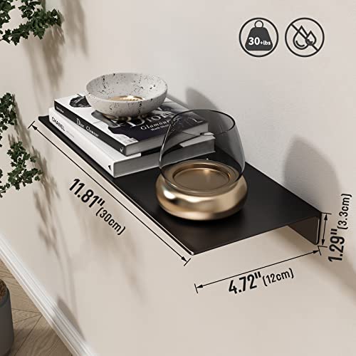 12 inch Metal Wall Shelf, Black Floating Shelf, Small Bathroom Shelf, Display Shelves for Wall Storage - view 3