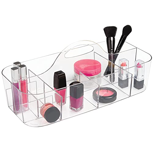 Divided Cosmetic Organizer - Plastic Caddy with Handle - Clear