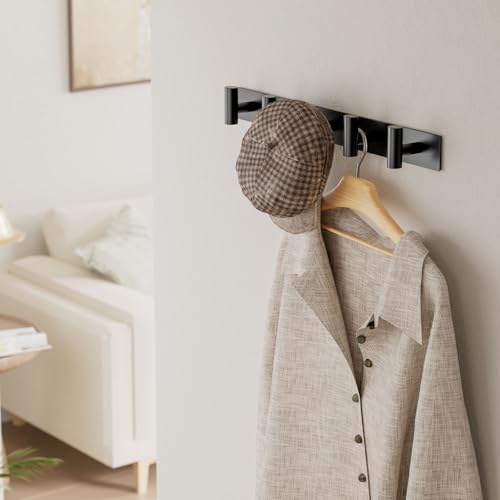 Black Wall Mounted Coat Rack – 5 T-Shaped Hooks on 16.5" Rail, (1 Pack) - view 6