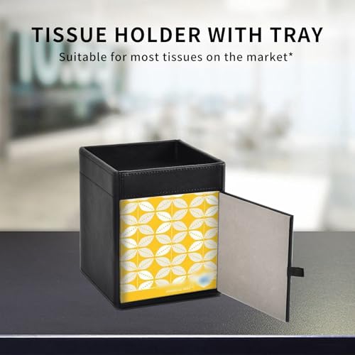 Tissue Box Cover Square Tissue Box Holder PU Leather Facial Tissues Organizer with Storage Tray for Bathroom Vanity Bedroom Office Car, Stylish Napkin Caddy Decorative Organizer (Black) - view 3