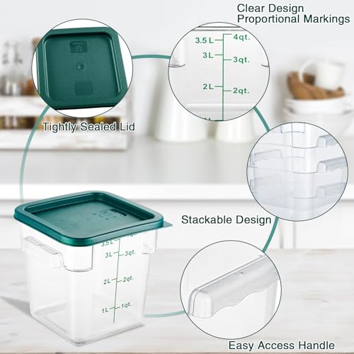 4 Pack 4QT Food Storage Containers with Green Lids - Square, Clear - view 3