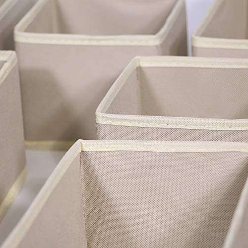 12 Pack Foldable Cloth Storage Box Closet Dresser Drawer Organizer Fabric Baskets Bins Containers Divider for Clothes Underwear Bras Socks Lingerie Clothing, Beige 444 - view 5