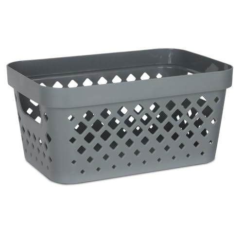 Plastic Baskets for Organizing, Set of 6 | Pantry Storage for Under Counter, Linen Closet, and Bathroom | Nesting Shelf Bins with Handles, 1 Gallon, Grey - view 2