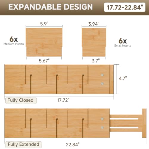 Deep Drawer Dividers For Clothes,Expandable Drawer Organizer (6, Long) - view 3